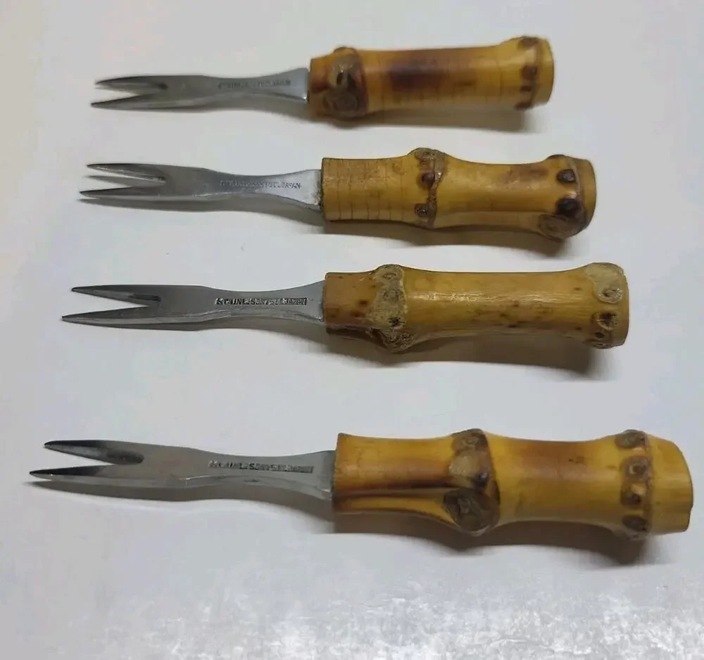 SET OF 4 SEKI HAMONO KK Bamboo Tiki Cocktail Forks Vintage Japan Replacements